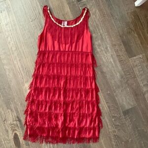 Flapper Elegant Red Fringe Dress, 14-16